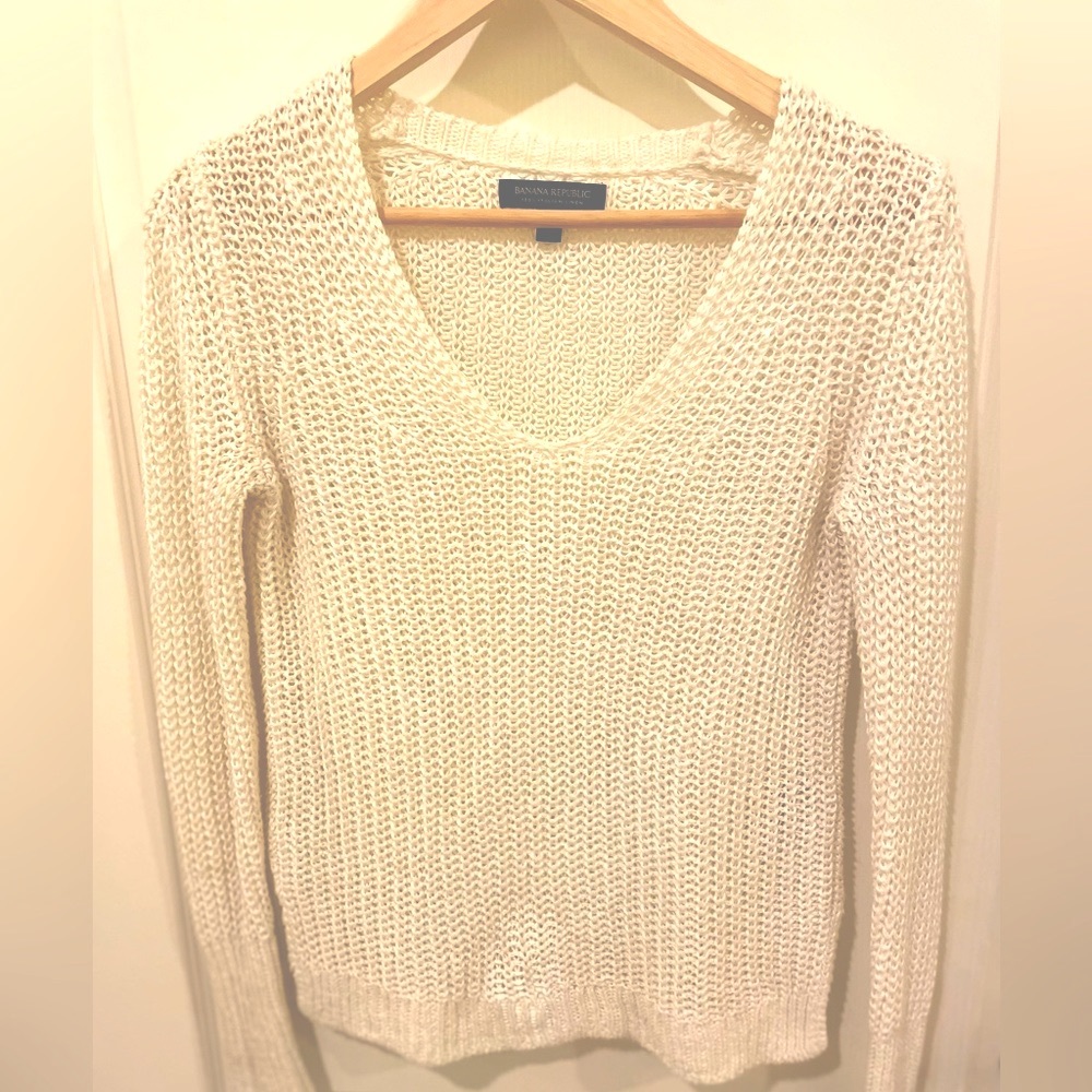 Banana Republic 100% Italian Linen Sweater * white